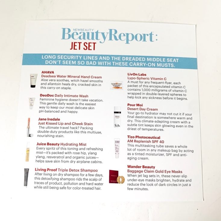 New Beauty Jet Set April 2019 - Info Card Front