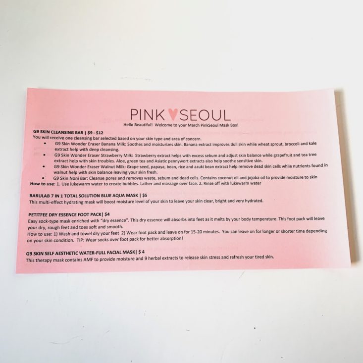 Pink Seoul Mask February 2019 - Info Card Front