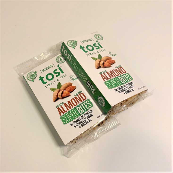 SnackSack Gluten-Free Review March 2019 - Tosi Super Bites, Almond, 2.6 oz Front Top