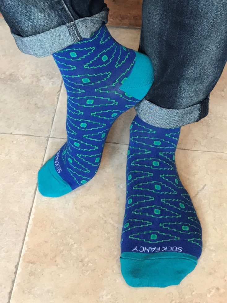 Sock Fancy Men April 2019 - Blue Aztec Print Men’s Socks Front Top 5