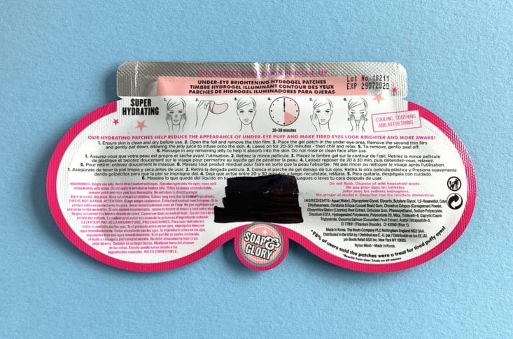 Target Beauty Box April 2019 - Soap & Glory Puffy Eye Attack Under-Eye Brightening Hydrogel Patches Back