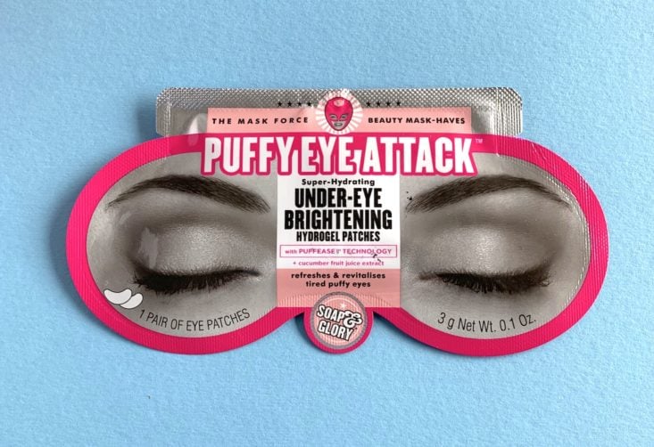Target Beauty Box April 2019 - Soap & Glory Puffy Eye Attack Under-Eye Brightening Hydrogel Patches Front