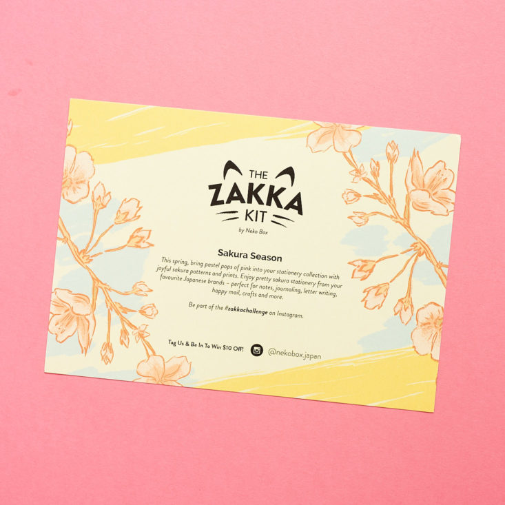 The Zakka Kit April 2019 card info