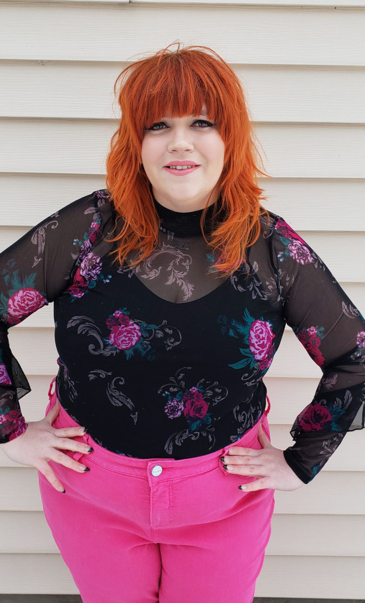Trunk Club Plus Size Subscription Box Review March 2019 - Mock Neck Floral Pattern Sheer Mesh Blouse by Michel Studio Size 2x 2 Front