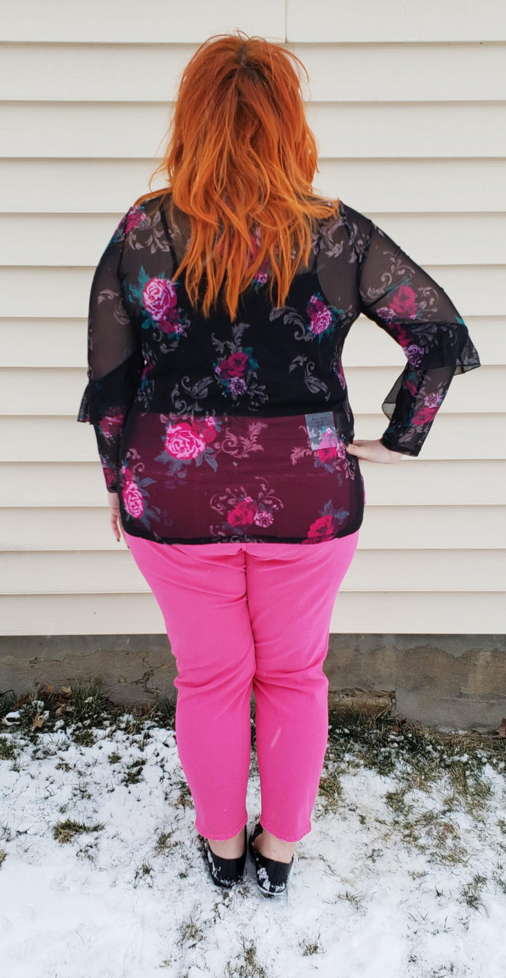 Trunk Club Plus Size Subscription Box Review March 2019 - Mock Neck Floral Pattern Sheer Mesh Blouse by Michel Studio Size 2x 5 Back
