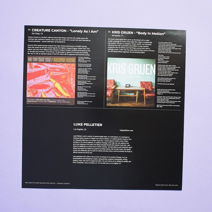 Vinyl Moon 043 April 2019 Review - Theme and Information Card Back Top