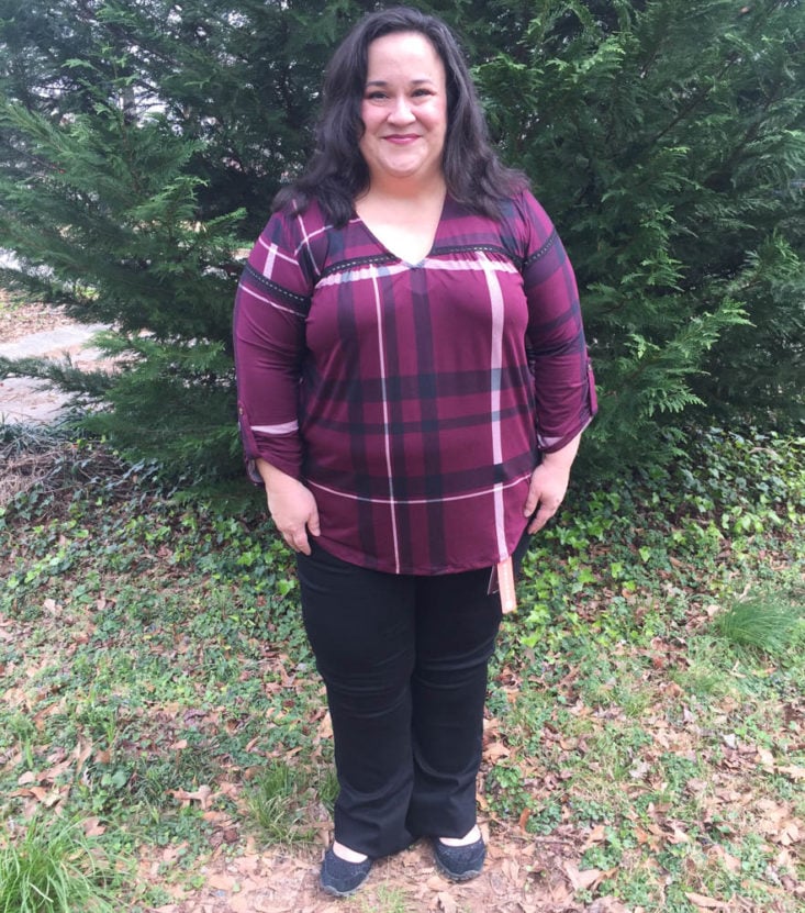Wantable Style March 2019 - Plaid Knit Top by Guilt Trip Front 1