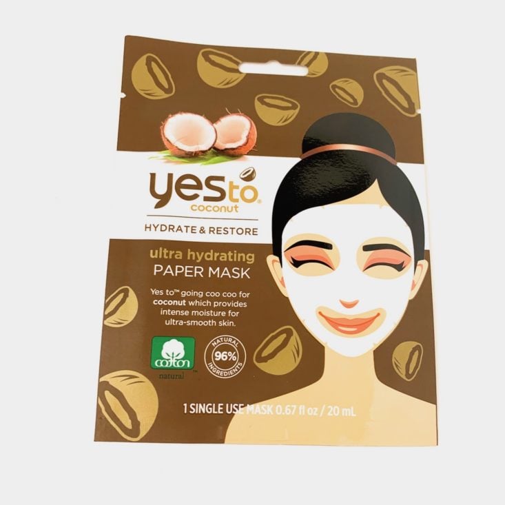 Whole Foods 24-Hour Beauty Bag Review April 2019 - Yes To Coconut Ultra Hydrating Paper Mask Top