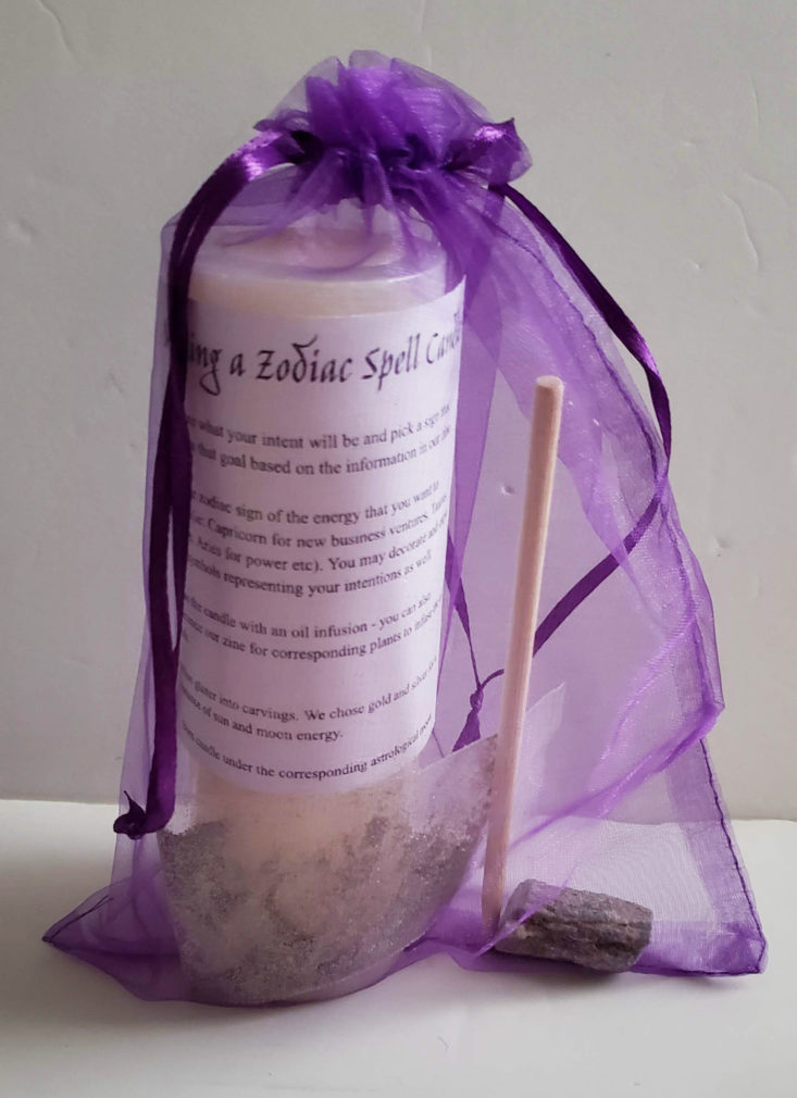 Witch Baby Soap Subscription Box Winter 2018 - Zodiac Candle, Gold Holographic Glitter, Carving Stick, and Kyanite Crystal