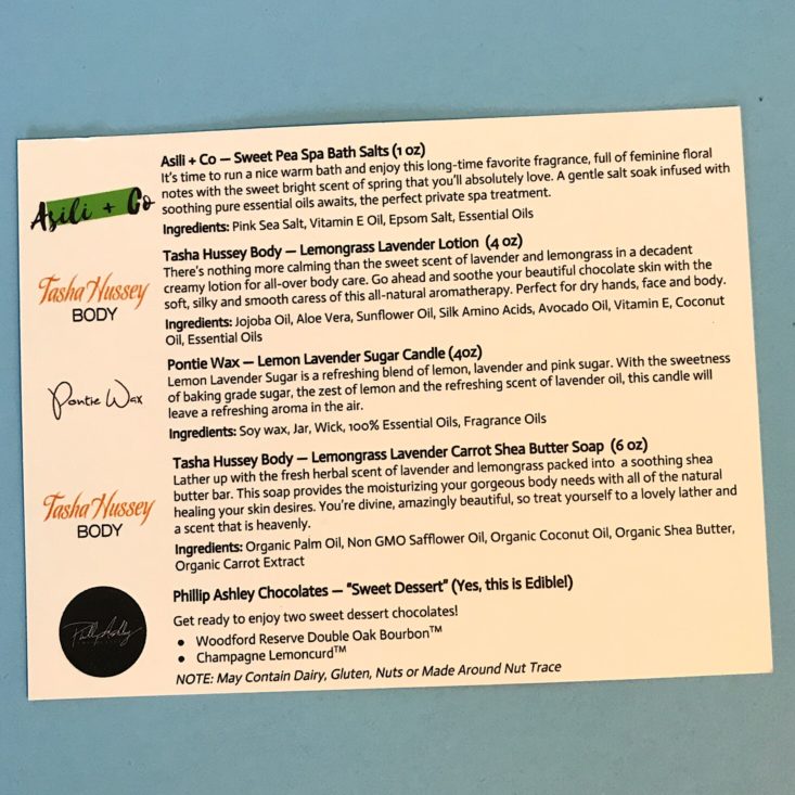 Zaa Box March 2019 - Product Back Of Info Card
