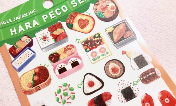 ZenPop Stationery Sakura Pack April 2019 - Hara Peco Seal Stickers In Bento Lunch Closeup