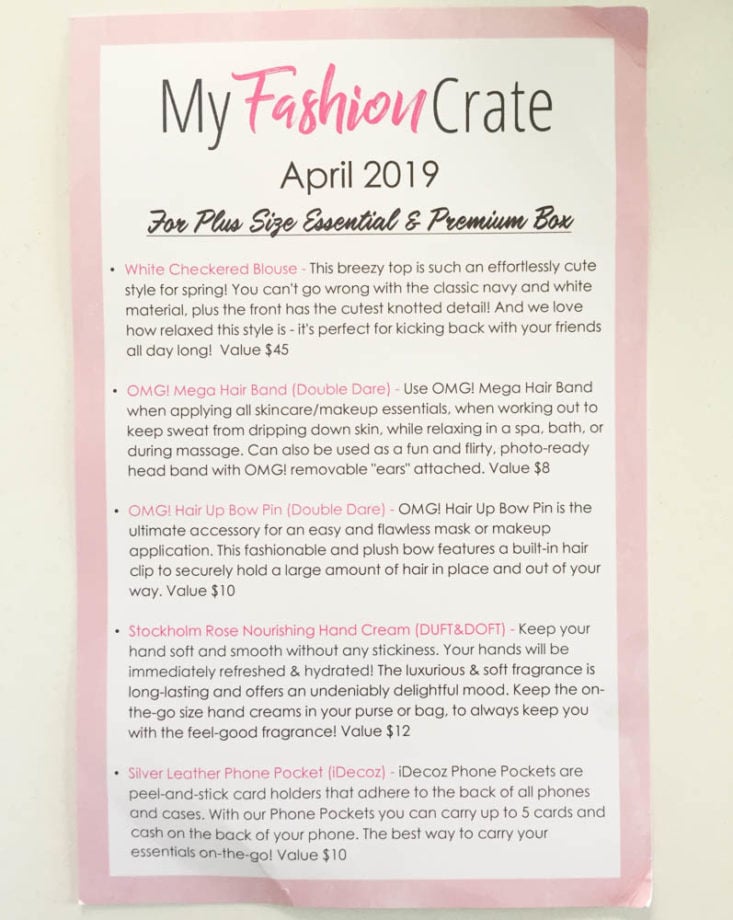 my fashion crate april 2019 - booklet Top