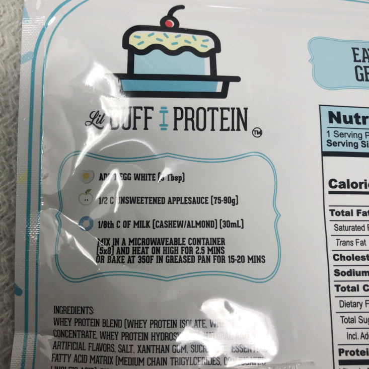 BuffBoxx Fitness Subscription Review April 2019 - Lil Buff Fit-Fetti Protein Cake Single Serving Pouch 3