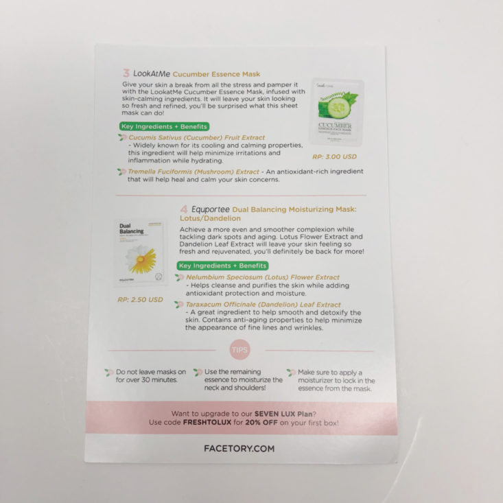 Facetory 4 Ever Fresh Review May 2019 - Information Card 2 Top