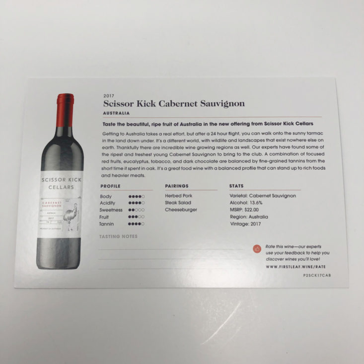 Firstleaf Wine Subscription May 2019 - 2017 Scissor Kick Cabernet Sauvignon 2