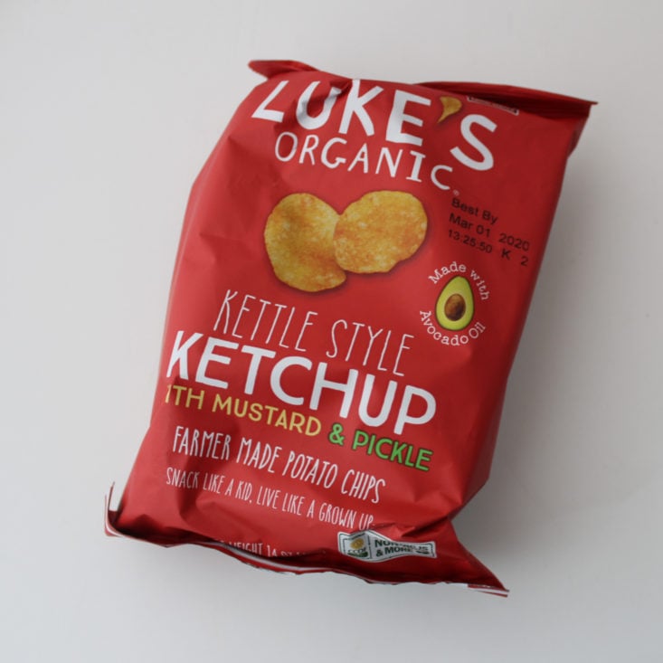 Fit Snack Box April 2019 - Luke’s Organic Kettle Style Ketchup with Mustard and Pickle Potato Chips 1