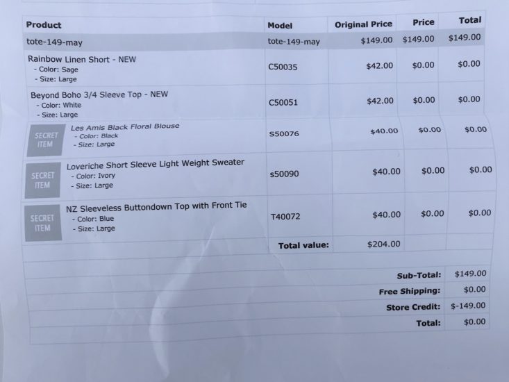 Golden Tote May 2019 - Invoice