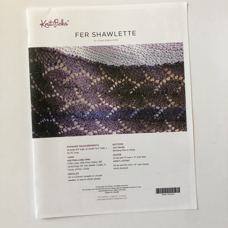 Knit Picks Yarn April 2019 - Fer Shawlette Pattern Front
