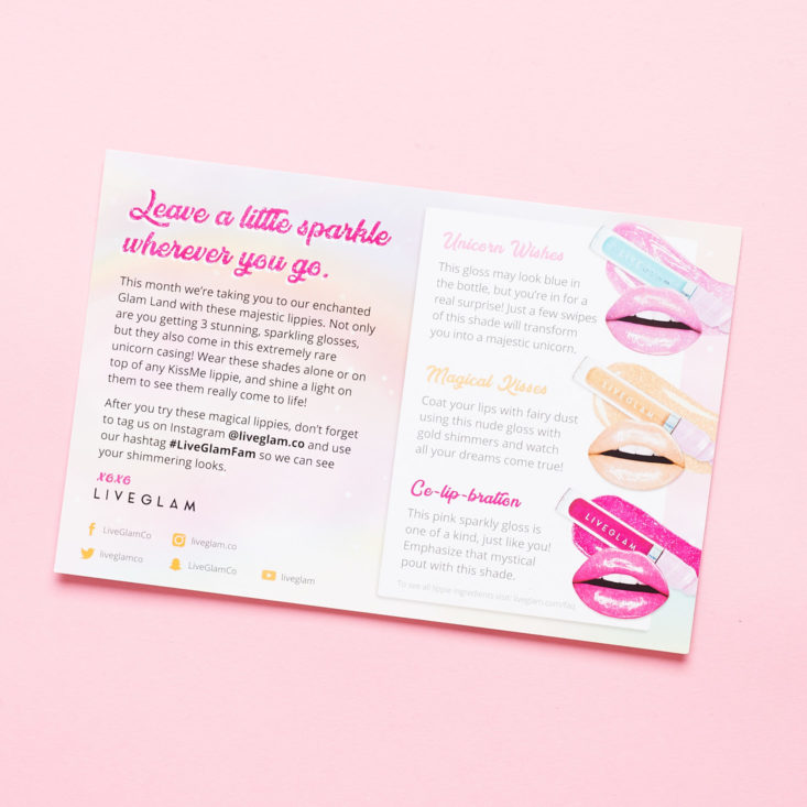 LiveGlam Kiss Me May 2019 lipgloss lipstick subscription review card back