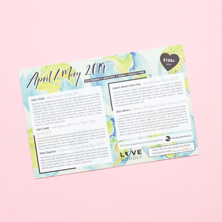 Love Goodly April May 2019 review info sheet