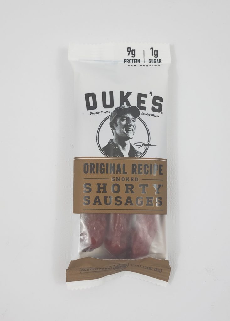 MONTHLY BOX OF FOOD AND SNACK REVIEW MAY 2019 - Duke’s Shorty Sausages Original Package Front Top