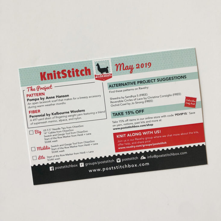 PostStitch KnitStitch May 2019 Review - Info Card Back