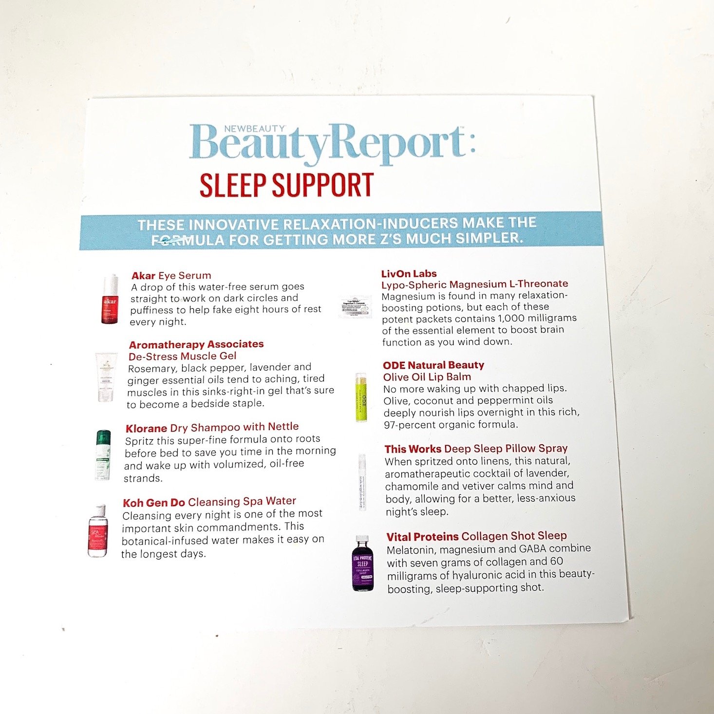 The Beauty Report Sleep Support Box - Infromation Card Top