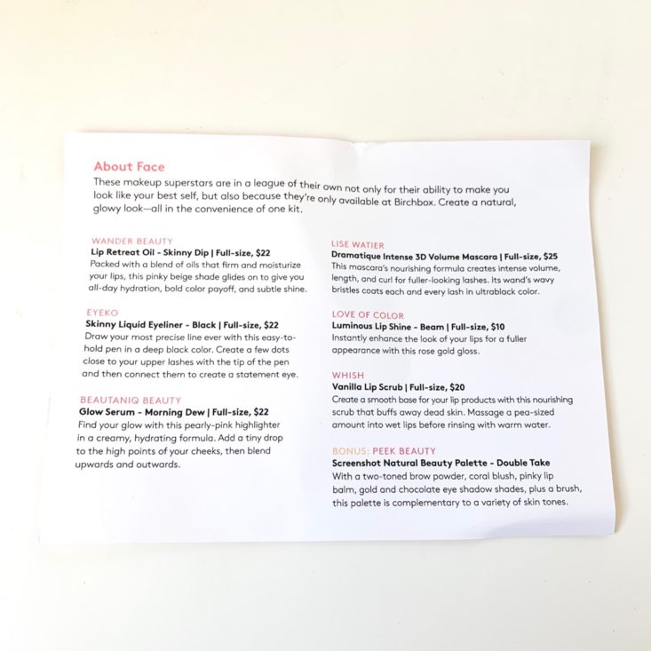 The Exclusively Birchbox Makeup Kit Review - Information Sheet Top