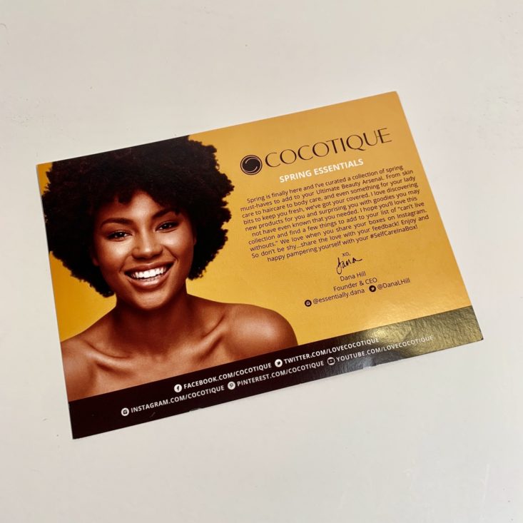 Cocotique Beauty Box -May 2019- Info Card Front