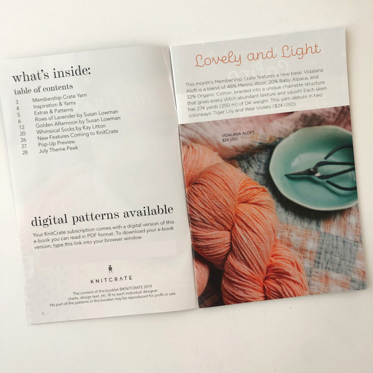 Knitcrate Yarn Subscription “Calico” Review June 2019 - Content Pages Top