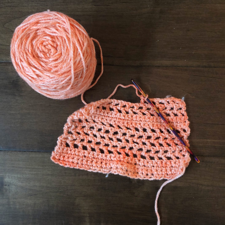 Knitcrate Yarn Subscription “Calico” Review June 2019 - Scarf Progress Top
