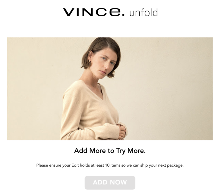 Vince Unfold add more styles email