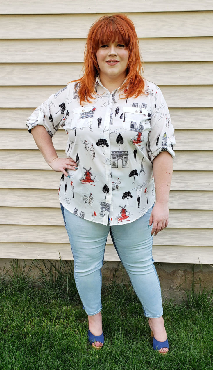 Stitch Fix Plus Size Clothing Box Review May 2019 – Emelia Button Down Blouse by Karl Lagerfeld Paris 2 Front