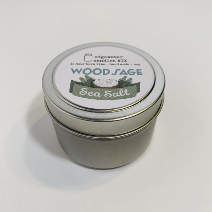 TheraBox April “Anniversary” 2019 - Edgewater Candles, Wood Sage Sea Salt, 6 oz Travel Tin 1
