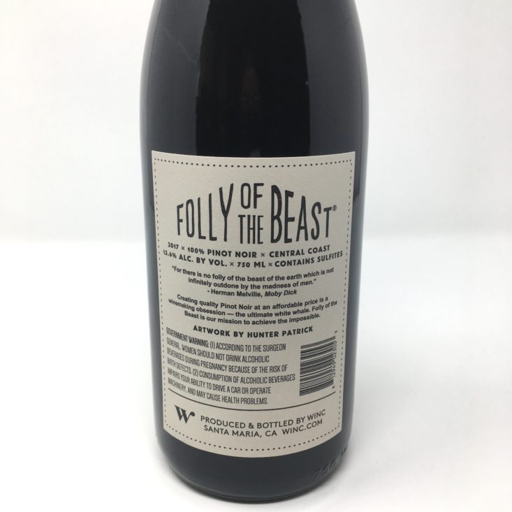 Folly of the Beast Pinot Noir Bottle Label Back