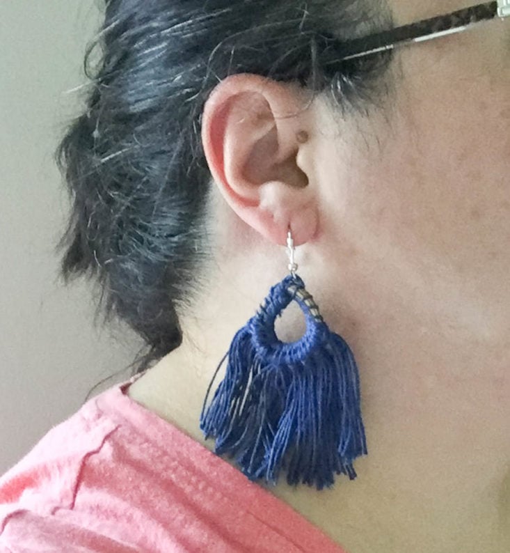 Fair Trade Friday Earring of the Month Club Subscription June 2019 Review - Waterfall Earring Blue Model Wearing Closeup