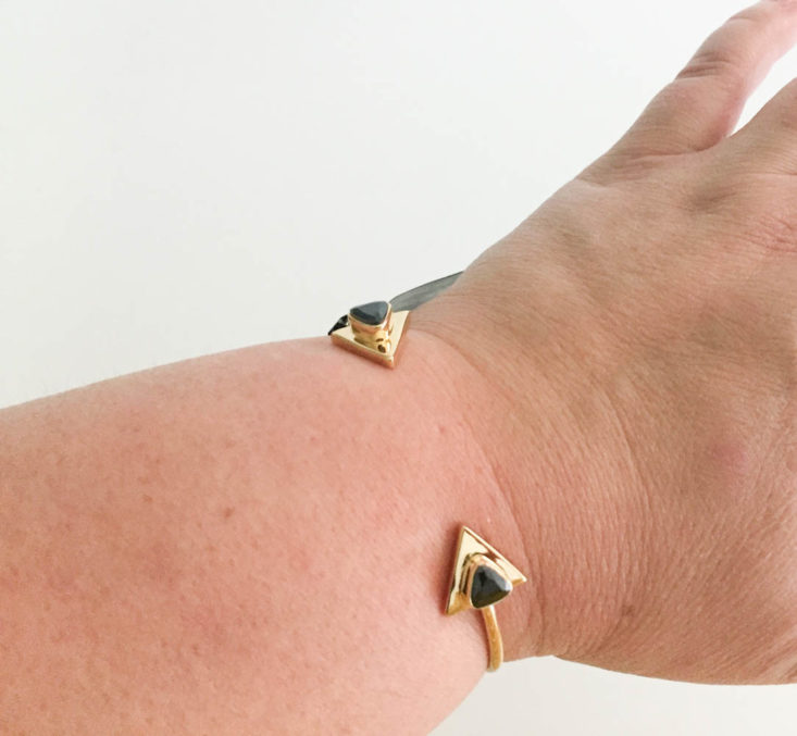 My Fashion Crate June 2019 - Gold Tone Black CZ Triangle Open Cuff Model Wearing Top