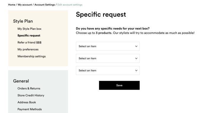 picture of the specific request form on frank and oak's website