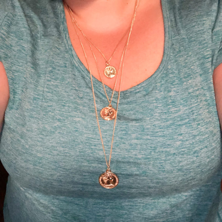 Unboxing The Bizarre Chic Boutique June 2019 - Tired Coin Necklace Wearing Front