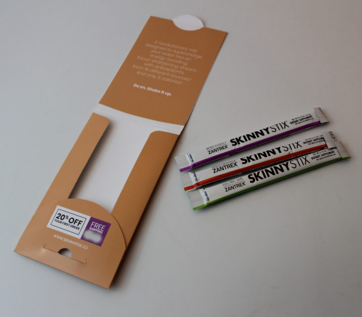 Bulu Box Weight Loss Subscription Box August 2019 - Skinny Stix 3-Flavor Packets Opened Top