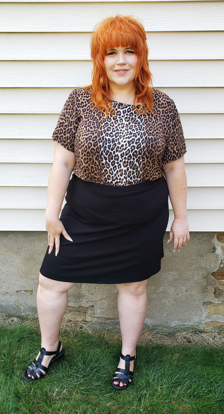 Dia & Co Subscription Box July 2019 - Model Wearing Aster A-Line Skirt Front 1 Front