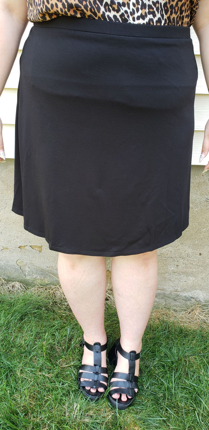 Dia & Co Subscription Box July 2019 - Model Wearing Aster A-Line Skirt Front Closeup Front