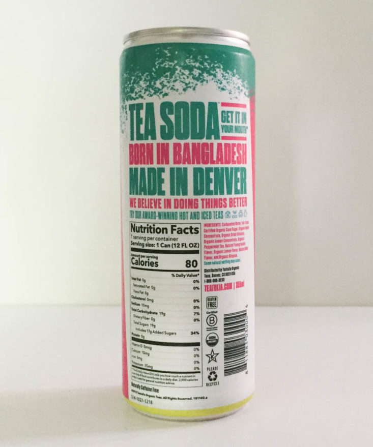 Earthlove Summer 2019 - Organic Mint Tea Soda by Teatulia Back