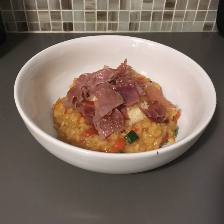 prosciutto ratatouille risotto finished dish