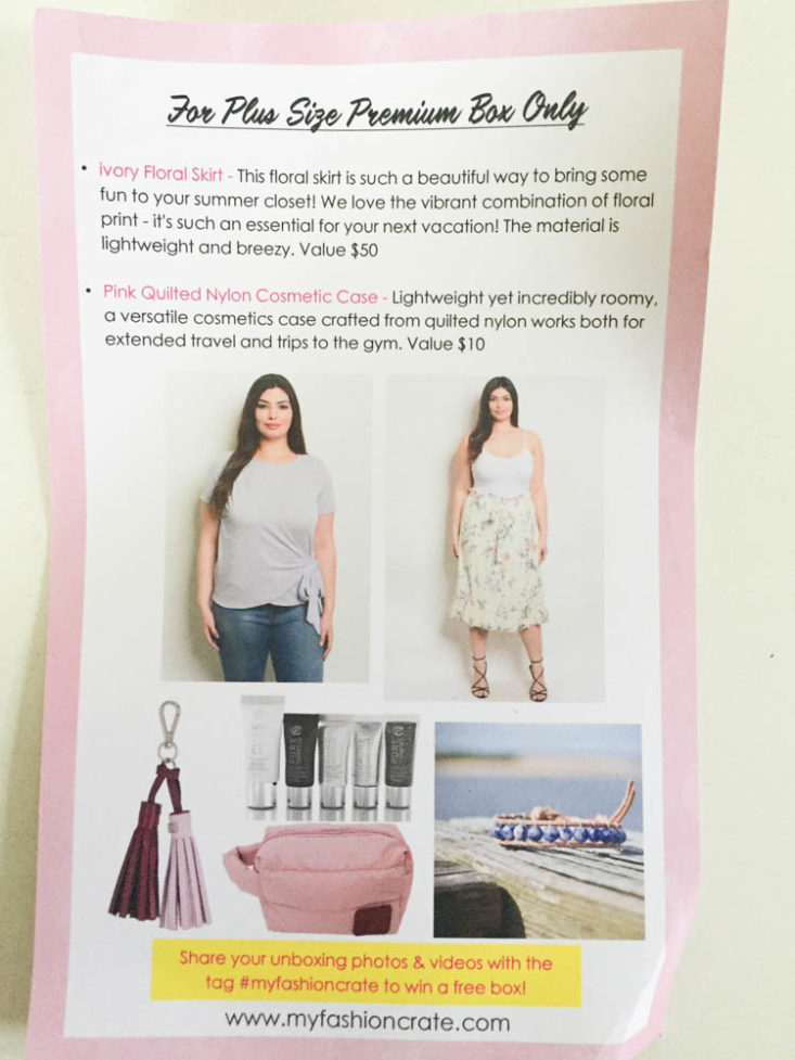 My Fashion Crate Subscription Review July 2019 - Information Card Top