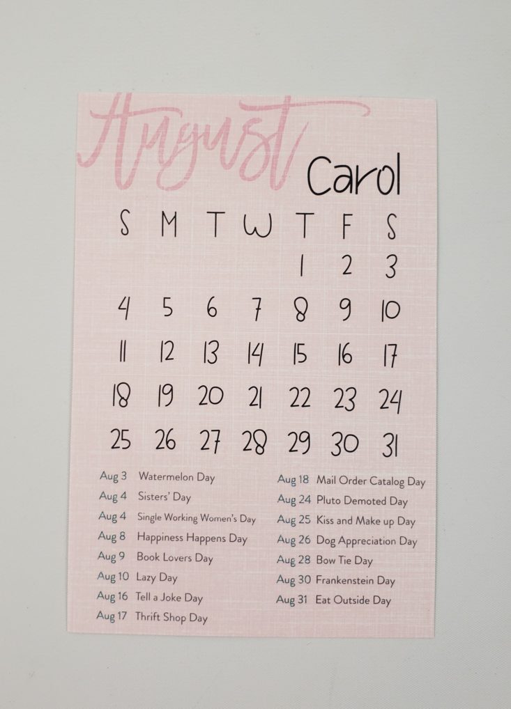 My Paper Box August 2019 - Calendar Page