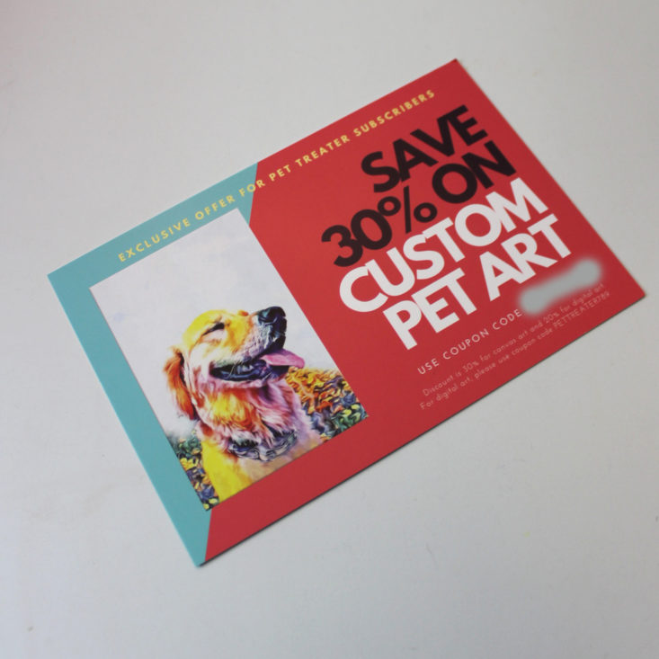 Pet Treater Subscription Box August 2019 - Promo Card Front Top