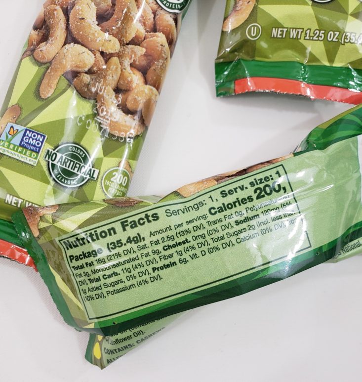Snack With Me August 2019 - Dill Pickle Cashews Packed detail View Top
