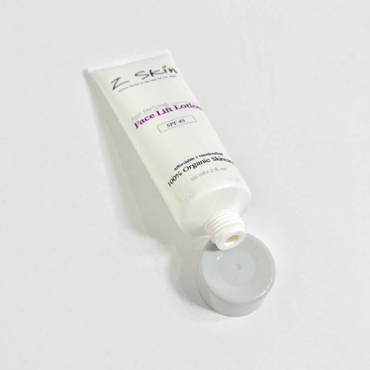 TheraBox June 2019 - Z Skin Cosmetics Age-Defying Face Lift Lotion SPF 45, 2 oz With Cap Removed Top