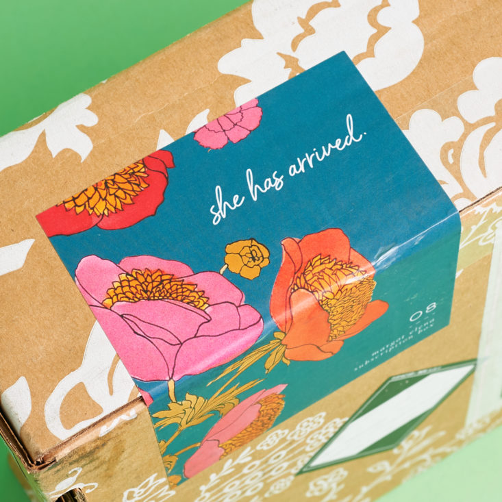 floral sticker on decorative box outer